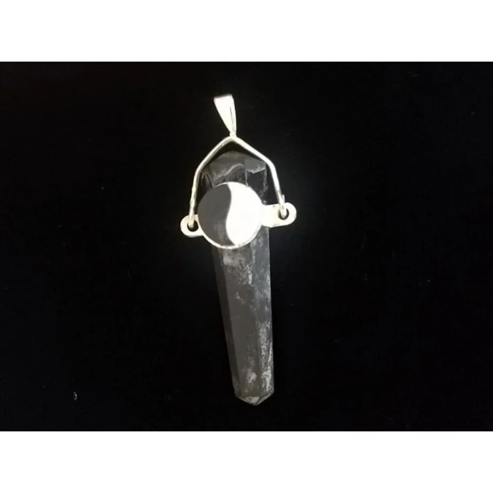 Onyx YIN YANG charm obelisk inlay 925 sterling silver pendant artisan - Picture 4 of 8